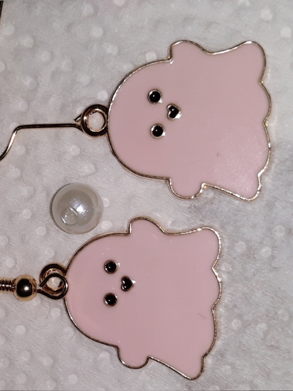 Pastel Pink Ghost Halloween Earrings spooky charm 1 pr Handmade NEW - Picture 4 of 6